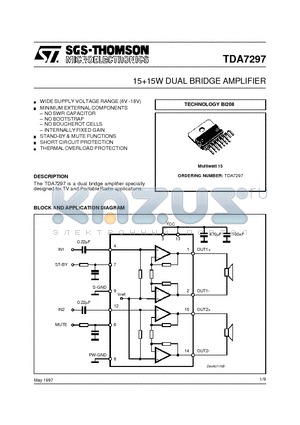 TDA7297 datasheet - 1515W DUAL BRIDGE AMPLIFIER