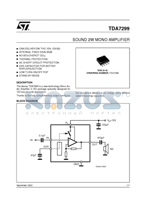 TDA7299 datasheet - SOUND 2W MONO AMPLIFIER