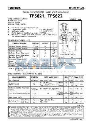 TPS621 datasheet - TOSHIBA PHOTO TRNSISTOR SILICON NPN EPITAXIAL PLANAR