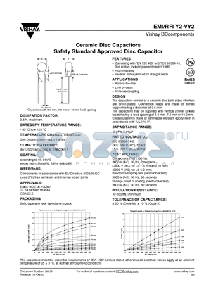 VY2330K29U2JS6V5 datasheet - Ceramic Disc Capacitors Safety Standard Approved Disc Capacitor