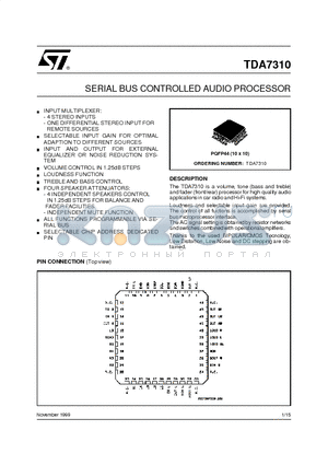 TDA7310 datasheet - SERIAL BUS CONTROLLED AUDIO PROCESSOR