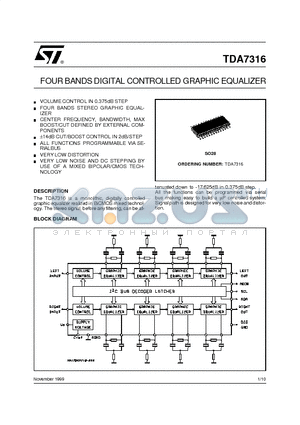 TDA7316 datasheet - FOUR BANDSDIGITAL CONTROLLED GRAPHIC EQUALIZER