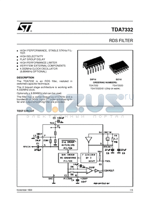 TDA7332 datasheet - RDS FILTER