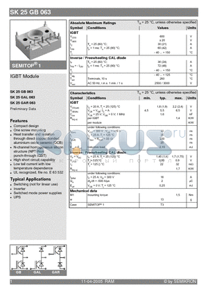 SK25GB063 datasheet - IGBT Module