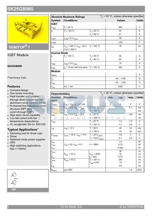 SK25GB065 datasheet - IGBT Module