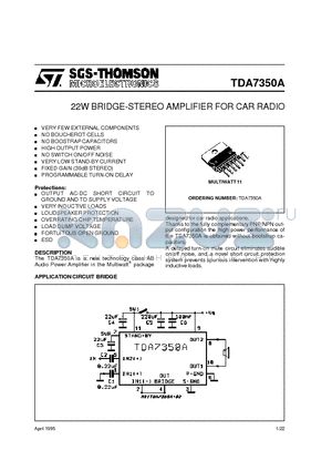 TDA7350 datasheet - 22W BRIDGE-STEREO AMPLIFIER FOR CAR RADIO