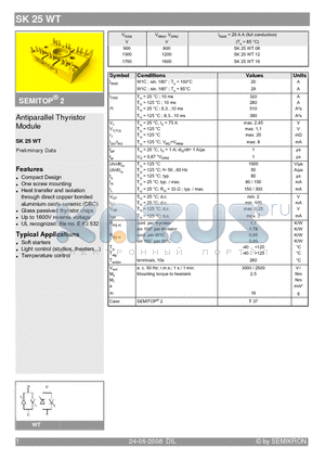SK25WT12 datasheet - Antiparallel Thyristor Module