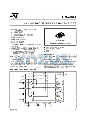 TDA7384 datasheet - 4 x 35W QUAD BRIDGE CAR RADIO AMPLIFIER