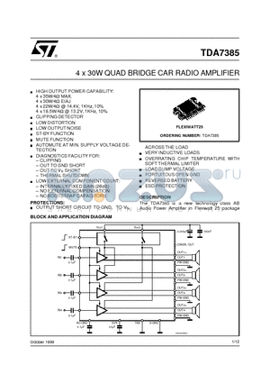 TDA7385 datasheet - 4 x 30W QUAD BRIDGE CAR RADIO AMPLIFIER