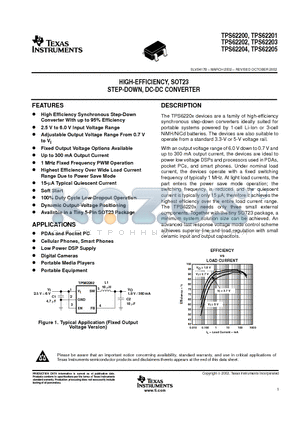 TPS62200 datasheet - HIGH-EFFICIENCY, SOT23 STEP-DOWN, DC-DC CONVERTER