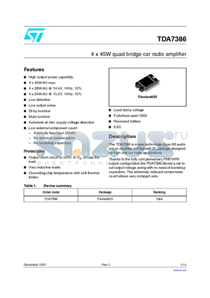 TDA7386_07 datasheet - 4 x 45W quad bridge car radio amplifier