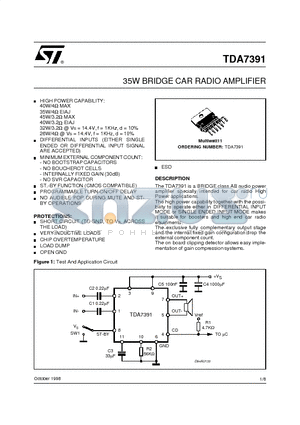 TDA7391 datasheet - 35W BRIDGE CAR RADIO AMPLIFIER