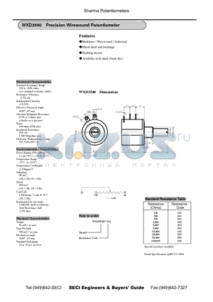 WXD3540-202 datasheet - Precision Wirewound Potentiometer