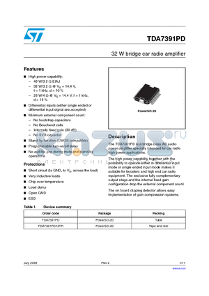 TDA7391PD_08 datasheet - 32 W bridge car radio amplifier