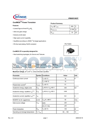SP000223256 datasheet - CoolMOS Power Transistor