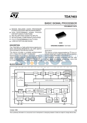 TDA7403D datasheet - BASIC SIGNAL PROCESSOR