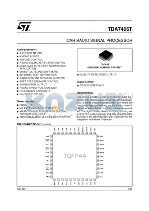 TDA7406T datasheet - CAR RADIO SIGNAL PROCESSOR