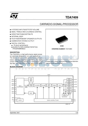 TDA7409 datasheet - CARRADIO-SIGNAL-PROCESSOR