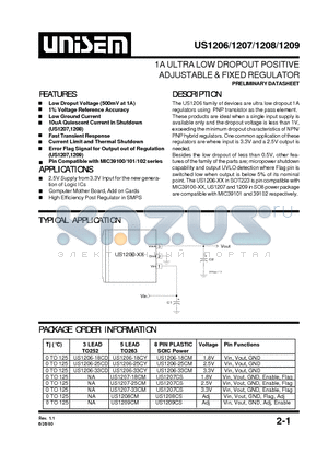 US1207CS datasheet - 1A ULTRA LOW DROPOUT POSITIVE ADJUSTABLE & FIXED REGULATOR