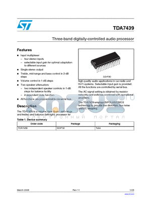 TDA7439_08 datasheet - Three-band digitally-controlled audio processor