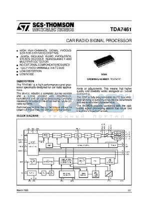 TDA7461 datasheet - CAR RADIO SIGNAL PROCESSOR
