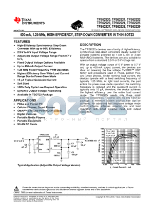 TPS62228DDCT datasheet - 400-mA, 1.25-MHz, HIGH-EFFICIENCY, STEP-DOWN CONVERTER IN THIN-SOT23