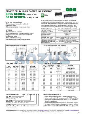 SP10-10NS-101B datasheet - PASSIVE DELAY LINES, TAPPED, SIP PACKAGE