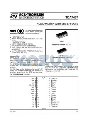 TDA7467D datasheet - AUDIO MATRIX WITH SRS EFFECTS