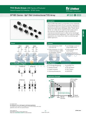 SP1001-05XTG datasheet - SP1001 Series - 8pF 15kV Unidirectional TVS Array