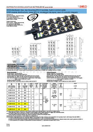 SK304N700130 datasheet - SK30 distribution box, top mounting M12-A sockets, built-in control cable