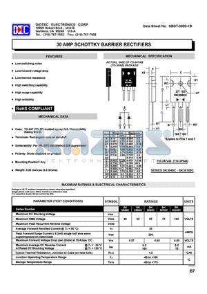 SK3070C datasheet - 30 AMP SCHOTTKY BARRIER RECTIFIERS