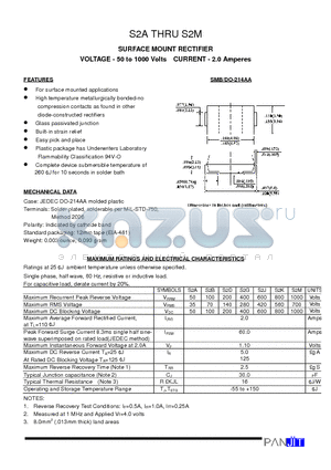 S2B datasheet - SURFACE MOUNT RECTIFIER(VOLTAGE - 50 to 1000 Volts CURRENT - 2.0 Amperes)