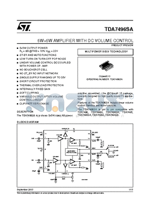 TDA7495SA datasheet - 5W5W AMPLIFIER WITH DC VOLUME CONTROL