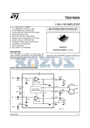 TDA7495S datasheet - 11W11W AMPLIFIER