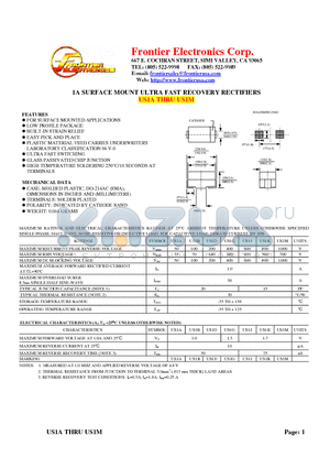 US1B datasheet - 1A SURFACE MOUNT ULTRA FAST RECOVERY RECTIFIERS
