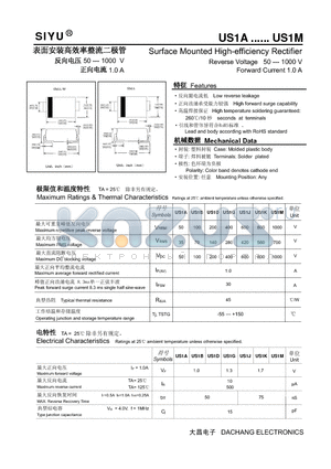 US1B datasheet - Surface Mounted High-efficiency Rectifier Reverse Voltage 50 --- 1000 V Forward Current 1.0 A