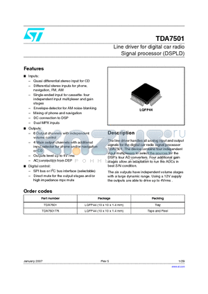 TDA7501_07 datasheet - Line driver for digital car radio Signal processor (DSPLD)
