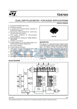 TDA7503 datasheet - DUAL DSP PLUS MICRO FOR AUDIO APPLICATIONS