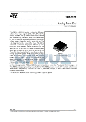 TDA7521 datasheet - Analog Front End