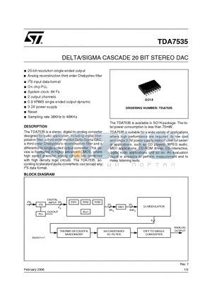 TDA7535_06 datasheet - DELTA/SIGMA CASCADE 20 BIT STEREO DAC