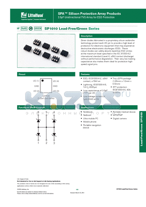 SP1010_10 datasheet - SPA Silicon Protection Array Products 3.5pF Unidirectional TVS Array for ESD Protection