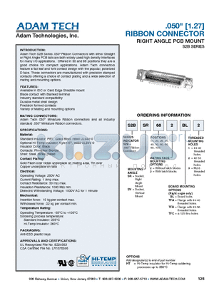S2BSR1003BL2 datasheet - .050 [1.27] RIBBON CONNECTOR RIGHT ANGLE PCB MOUNT