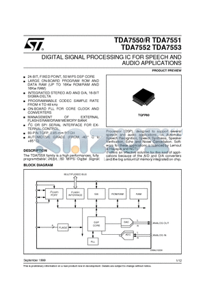 TDA7550R datasheet - DIGITAL SIGNAL PROCESSING IC FOR SPEECH AND AUDIO APPLICATIONS