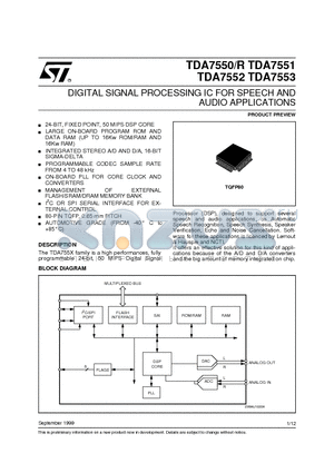 TDA7551 datasheet - DIGITAL SIGNAL PROCESSING IC FOR SPEECH AND AUDIO APPLICATIONS