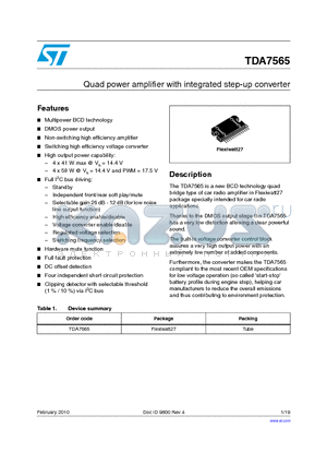 TDA7565_10 datasheet - Quad power amplifier with integrated step-up converter