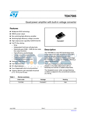 TDA7565_08 datasheet - Quad power amplifier with built-in voltage converter