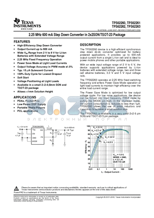 TPS62260_08 datasheet - 2.25 MHz 600 mA Step Down Converter in 2x2SON/TSOT-23 Package