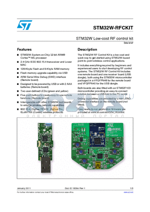 STM32W-RFCKIT datasheet - STM32W Low-cost RF control kit