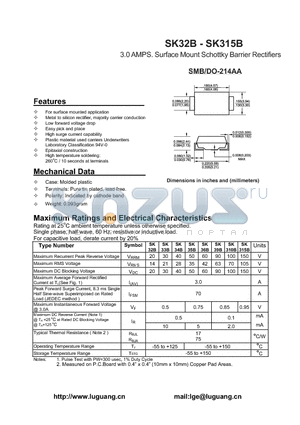 SK32B datasheet - 3.0 AMPS. Surface Mount Schottky Barrier Rectifiers