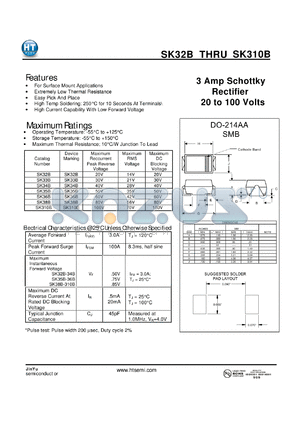 SK32B datasheet - 3 Amp Schottky Rectifier 20 to 100 Volts